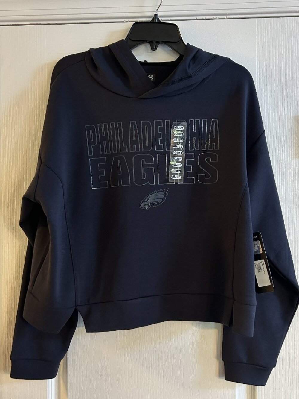 NEW Black Philadelphia EAGLES Cropped NFL Hoodie Sweatshirt Top L NWT